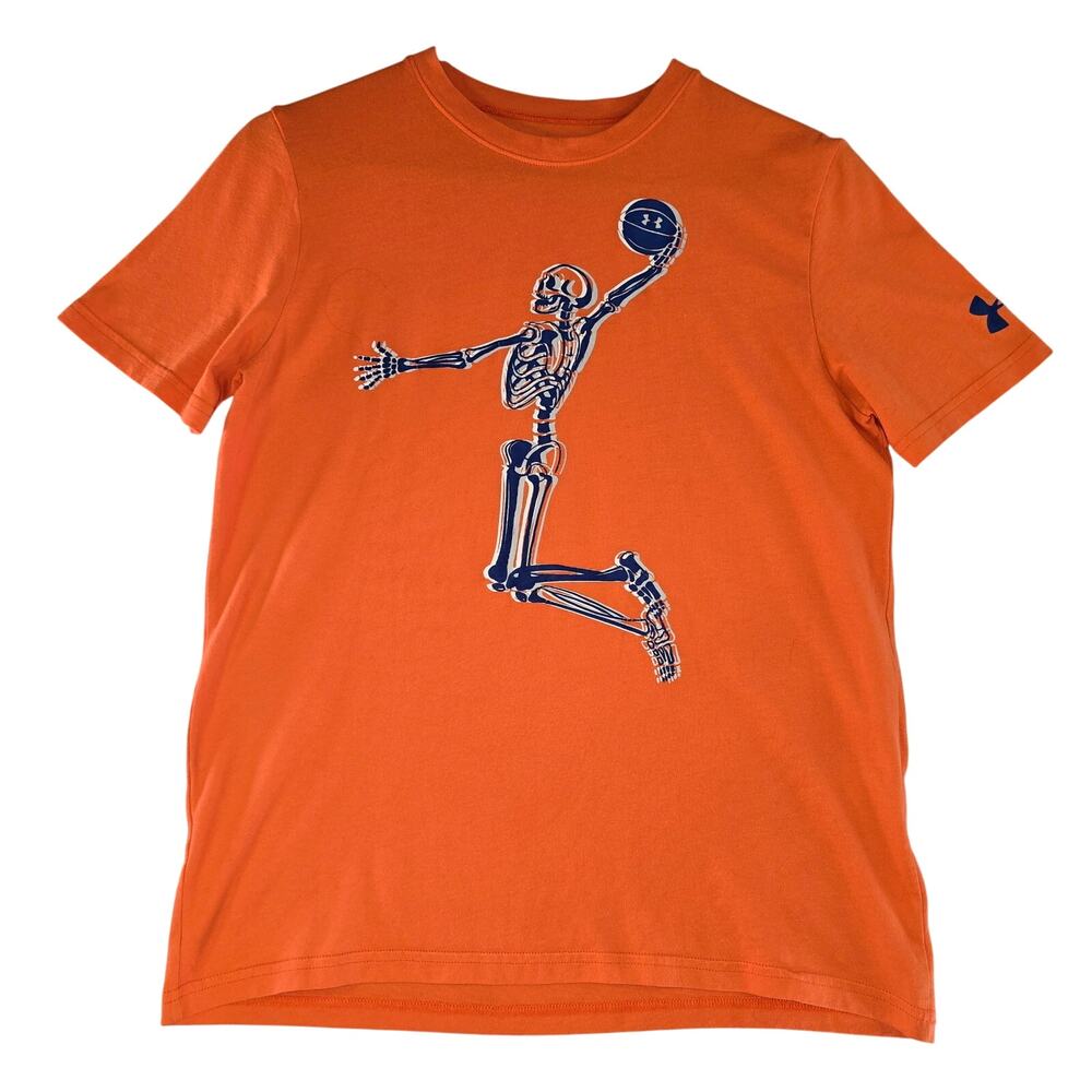Under Armour Boys Basketball Skeleton T-Shirt Orange Size YLG